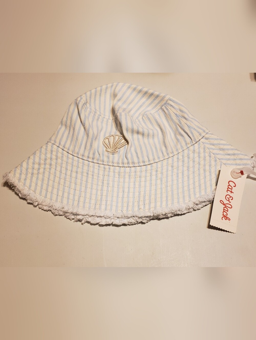 Cat & Jack Blue and White Striped Kids Sun Hat with Shell Patch